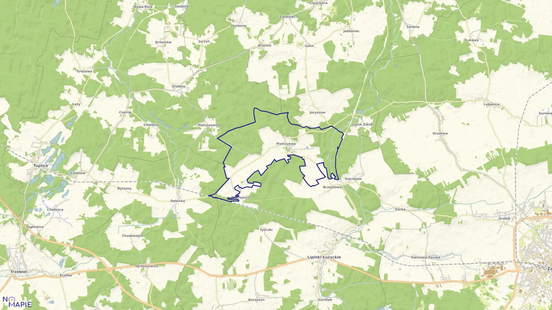 Mapa obrębu Pietrzyków w gminie Lipinki Łużyckie