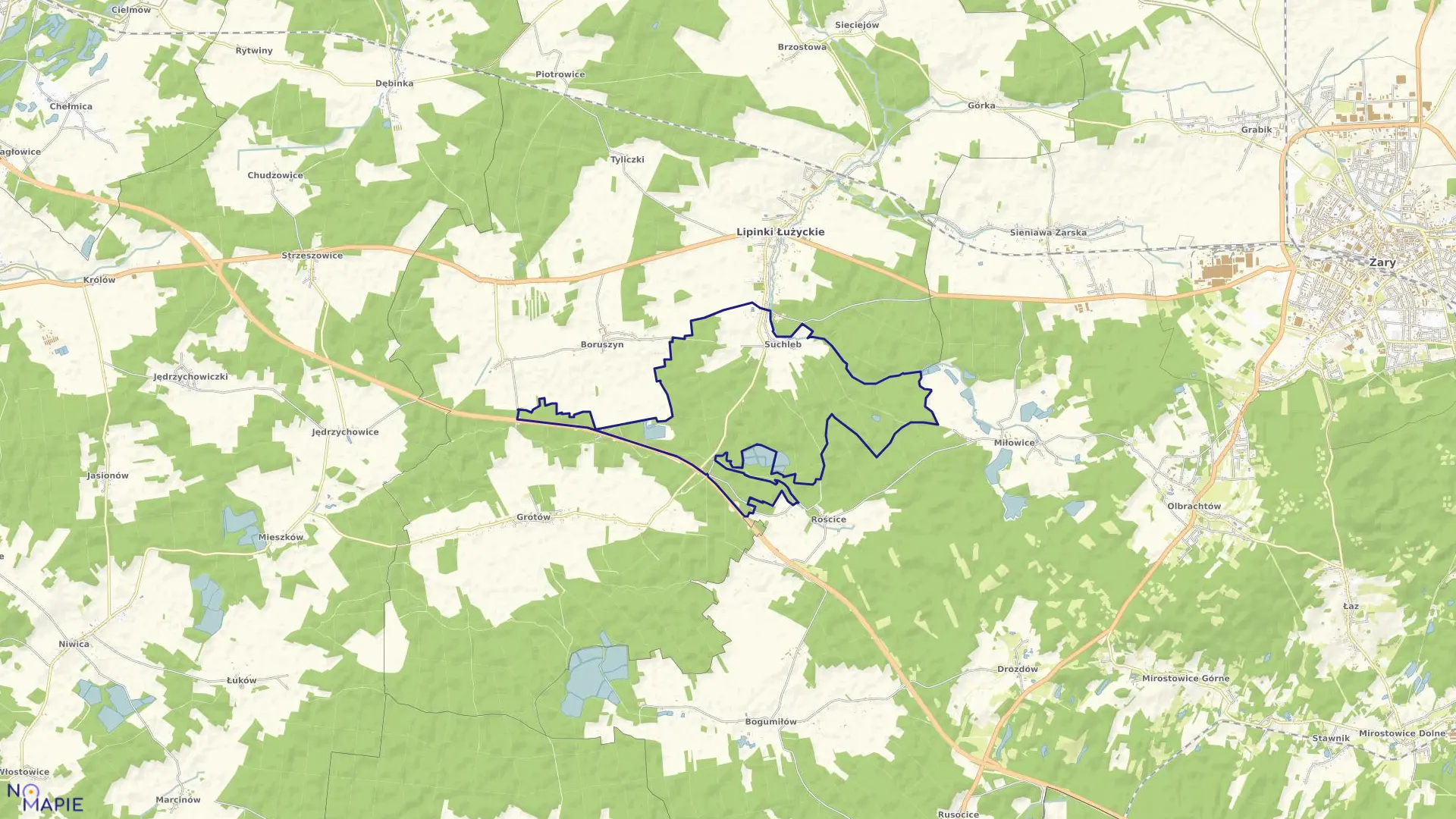 Mapa obrębu Suchleb w gminie Lipinki Łużyckie